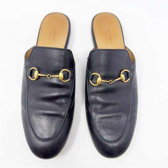 Gucci Princetown Black Leather Horsebit Mules Loafers 38 - Picture 3 of 10
